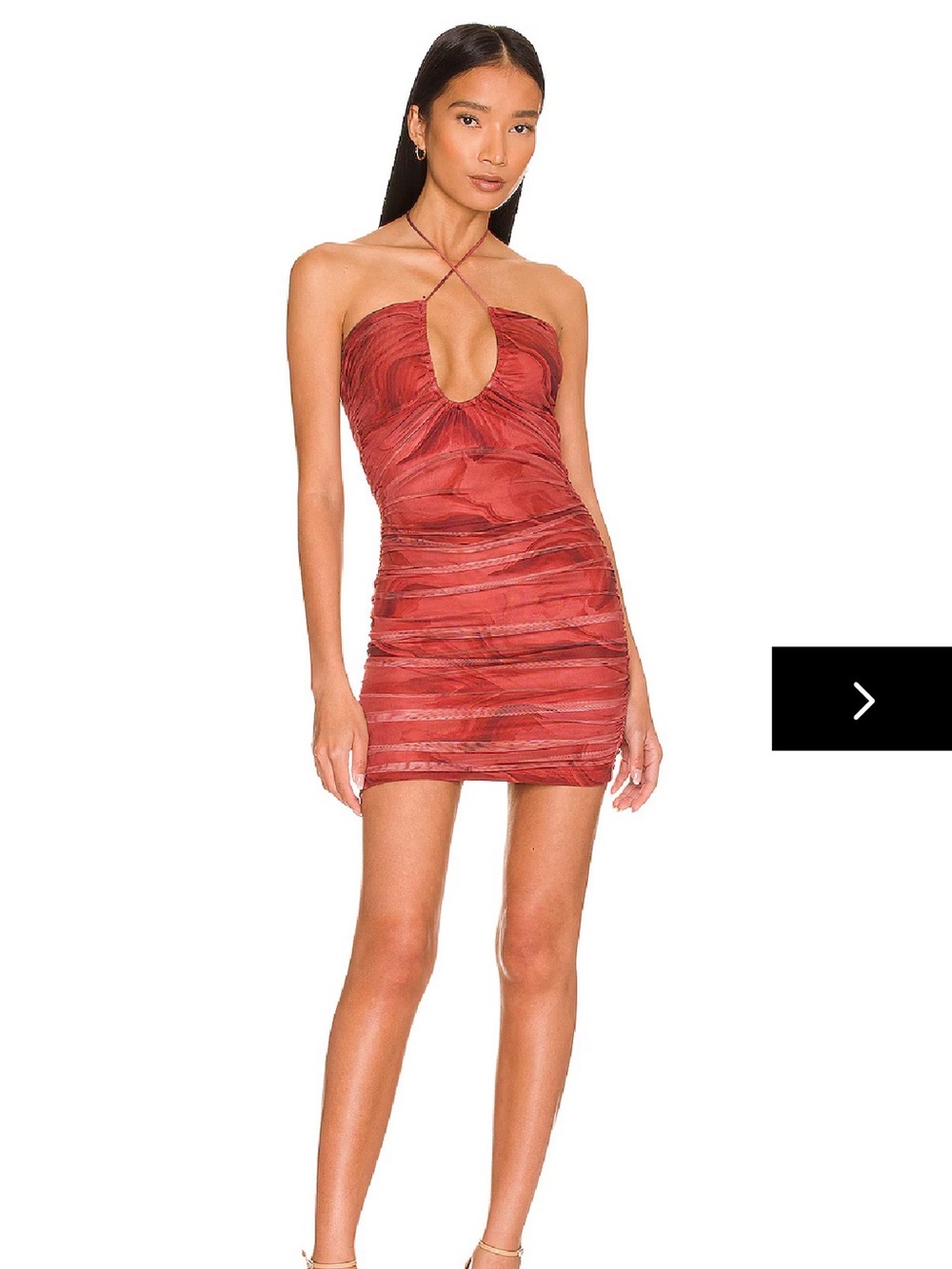 Superdown Ruched Halter Mini Dress in Deep Rust Red